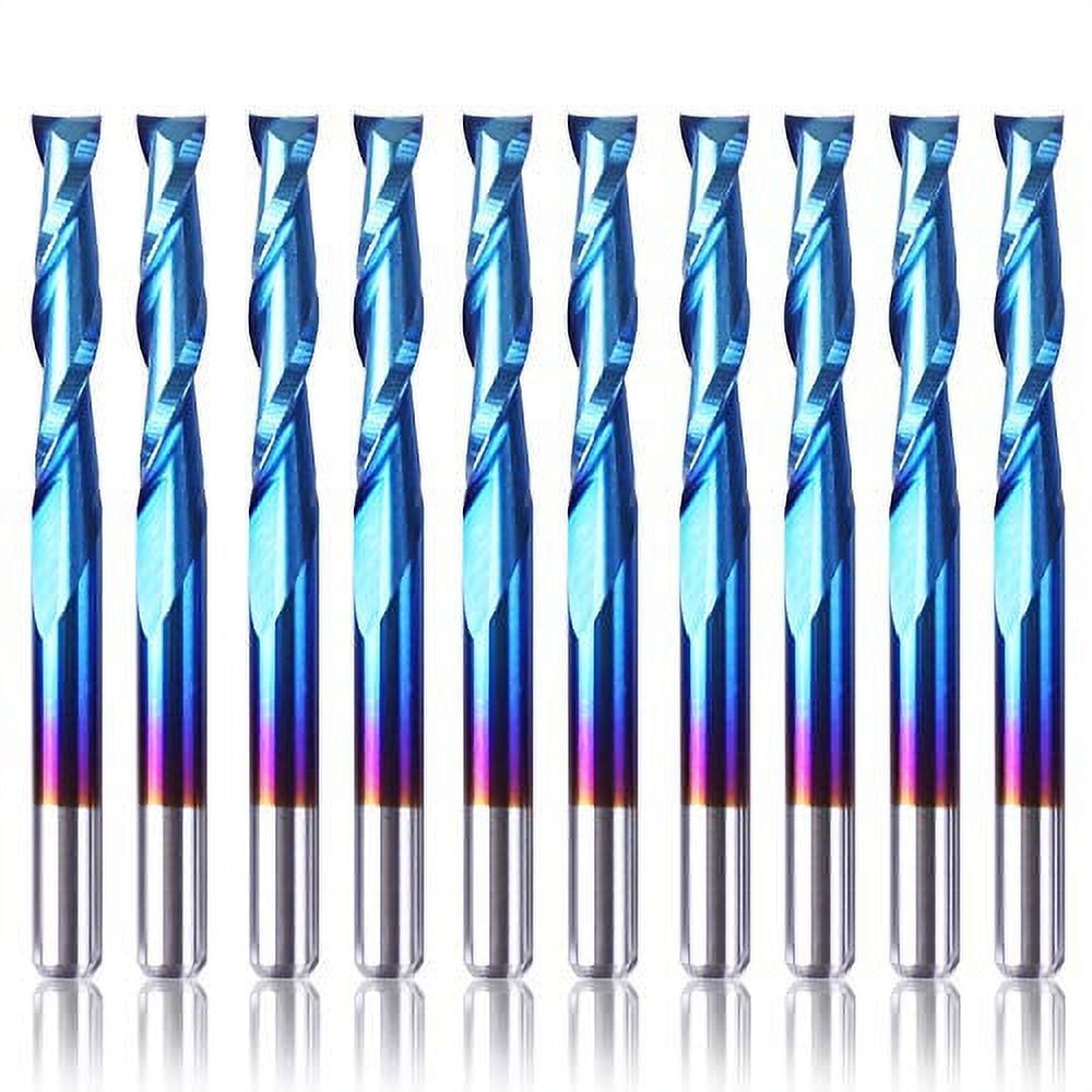 Genmitsu 10Pcs Nano Blue Coat Flat Nose End Mill CNC Router Bits, 1/8