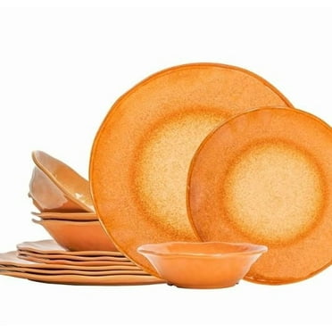 Melamine Dinnerware Set, Indoor and Outdoor Use Plates and Bowls Sets, Durable 12 Pcs Dishes Sets for 4, BPA Free Dishwasher Safe Not Microwave Not Oven