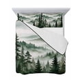 thumbnail image 7 of Quilts Twin-XL Size Bedding Set, Dark Green Forest Lightweight Quilted Comforter, Watercolor Clouds Trees Mountain Soft Reversible Bedspread Coverlet with Pillow Covers for All Season, 68" x 98", 7 of 7