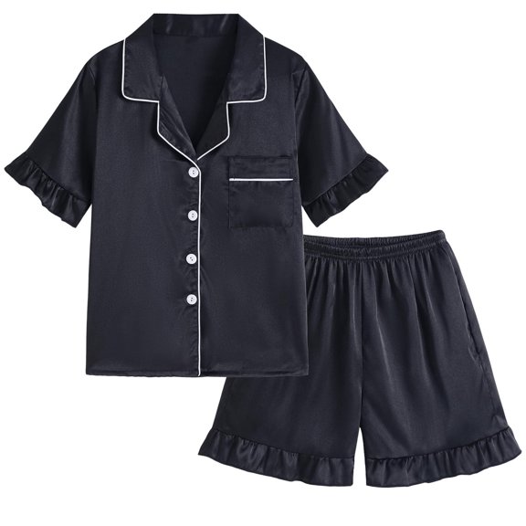 Fgnfyis Girls Summer Outfits 2 Piece Set Casual Short Sleeve Top and Shorts Comfy Wear Soft Breathable Play Clothes Black 3-4 Years