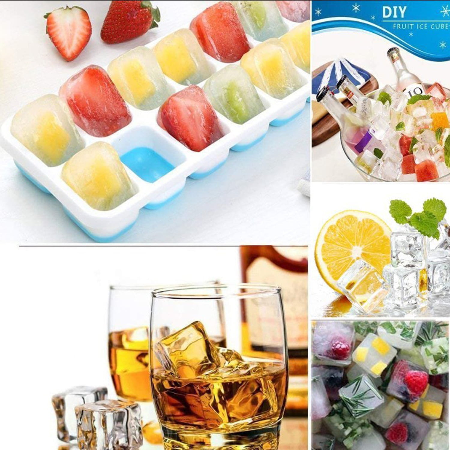 Humbee, Soft Silicone Ice cube Tray with Lid, Flexible and Stackable Ice  Tray, 1-Inch Cubes (36 Cubes, Blue)