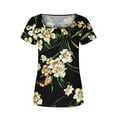 thumbnail image 4 of Fesfesfes Basic Short Sleeve Shirt Women Women's Fashion Printed T-shirt Mid-length 3/4 Sleeves Blouse Round Neck Casual Tops Womens T-Shirts 6(M), 4 of 5