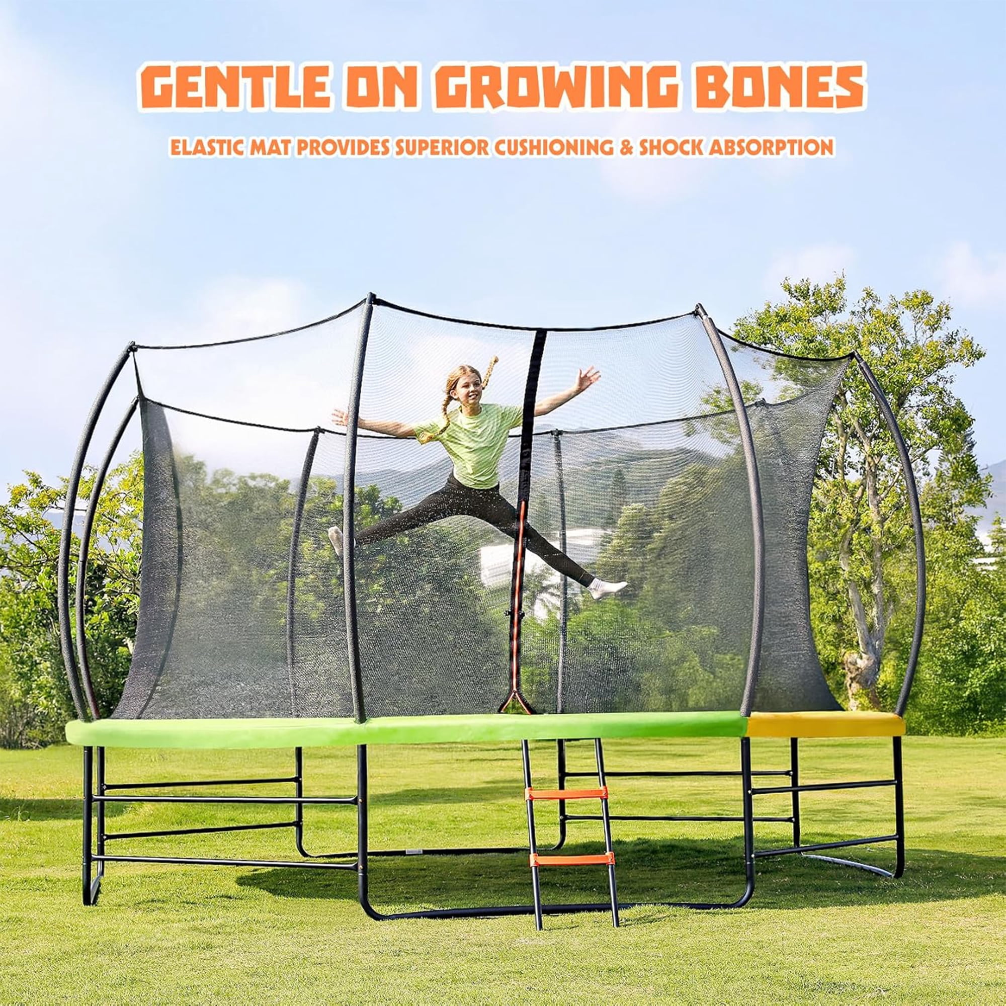 Toremore 14FT Trampoline Outdoor , Recreational Trampolines with Enclosure Net and Ladder, with Additional 8 Stabilizer Bars and Anti-Rust Coated Galvanized Frame