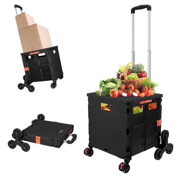 Portable Folding Shopping Cart with Stair Climbing Wheel, Adjustable Aluminum Alloy Handle, 40KG/88.2LBS Load Capacity with Lid, Wear-Resistant Noiseless 360°Rotate Front Wheel With Brake