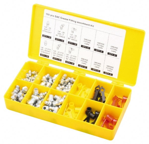 PROLUBE 100 Piece, Metric, Box Plastic Steel Grease Fitting Set Includes Metric Thread Types