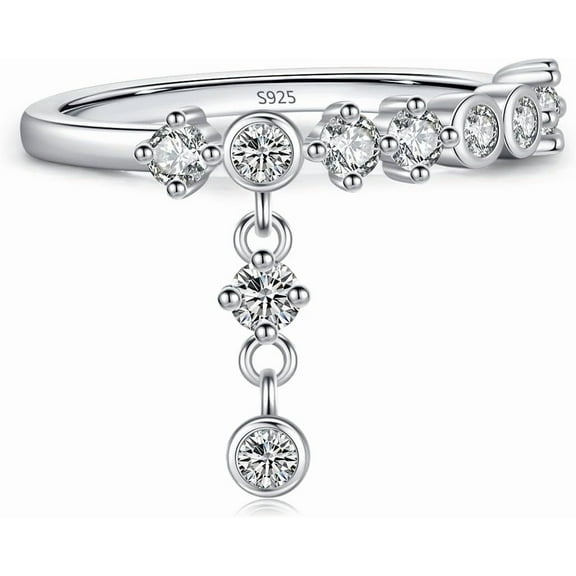 Dangle Charm Cubic Zirconia Stacking Ring for Women 925 Sterling Silver Danging Crystal Drop Statement Ring Engagement Promise Wedding Band