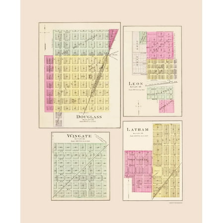 Historic City Map - Douglass Leon Latham Wingate Kansas - Everts 1887 - Vintage Wall Art