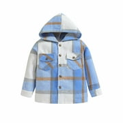 QUYUON Toddler Girls Flannel Shirts Hoodies Jackets with Pockets Winter Thick Long Sleeve Button-Down Plaid Shirts Blouse Tops Warm Hooded Coat Outwear Q-33-Blue 6T-7T