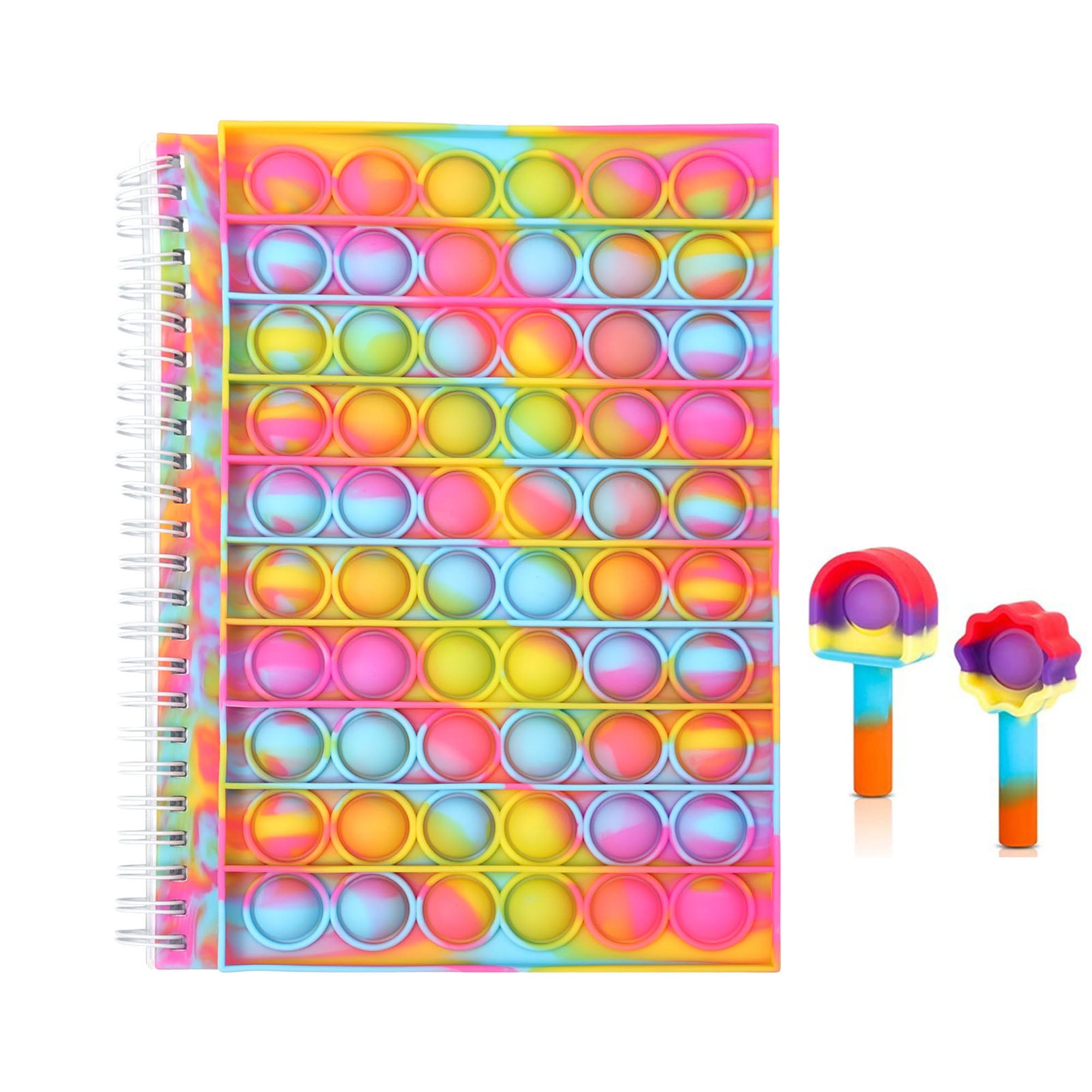 Pop Notebook with Cute Keychain Rainbow Pop on It Journal Bubble Notebook for Girls Portable Relieve Stress Fidget Notebook Toy Pop Bubble Notebook for Kids Adults Fidget Notebook for School Office 