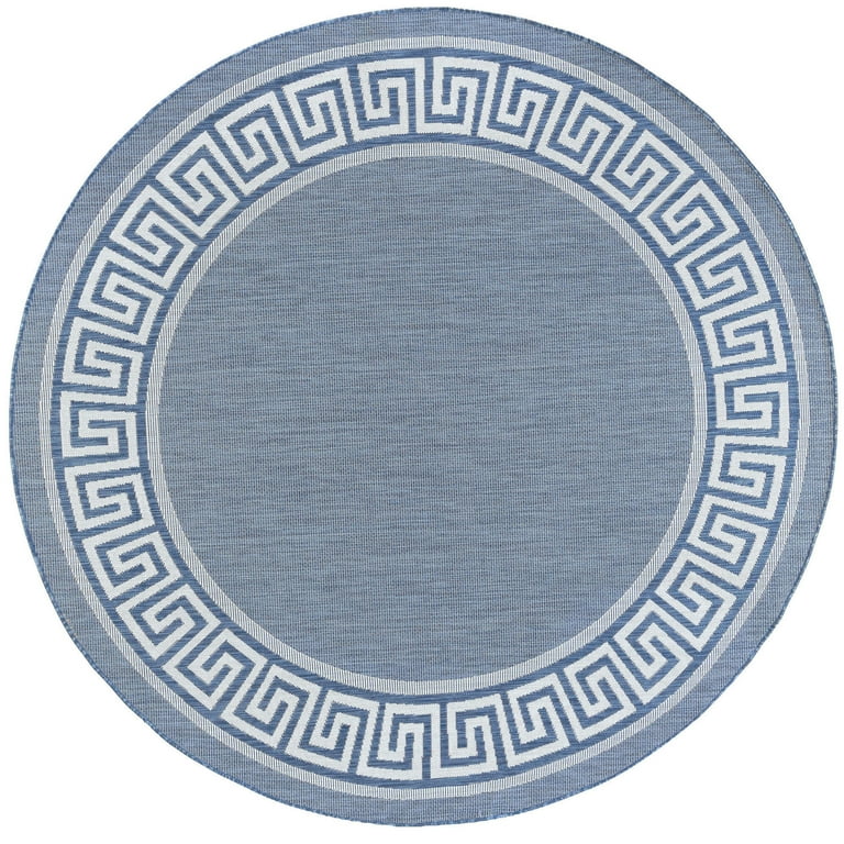 Bliss Rugs Indoor Outdoor Greek Key Round Rug for Living Room