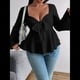 thumbnail image 4 of Tops de Talla Grande para Mujer, Camisetas con Volantes, Cuello en Forma de Corazón, Blusa de Larga Acampanada Negro XL, 4 of 10