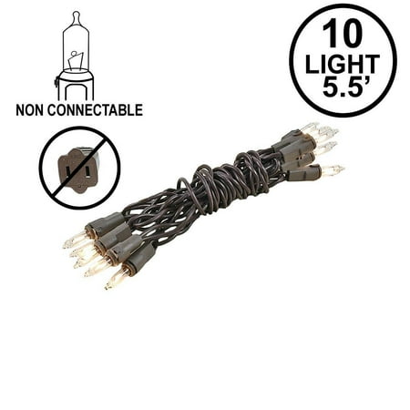 Non Halogen Christmas Lights Novelty Lights 10 Light Clear Christmas Craft Mini Light Set, Non-Connectable, Brown Wire, 4' Long ()