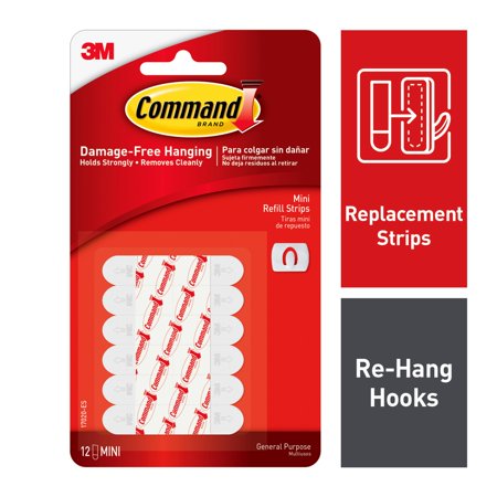 Decorating Clips - Command Decorating Clip Refill Strips, White, Mini, 12 Strips/Pack