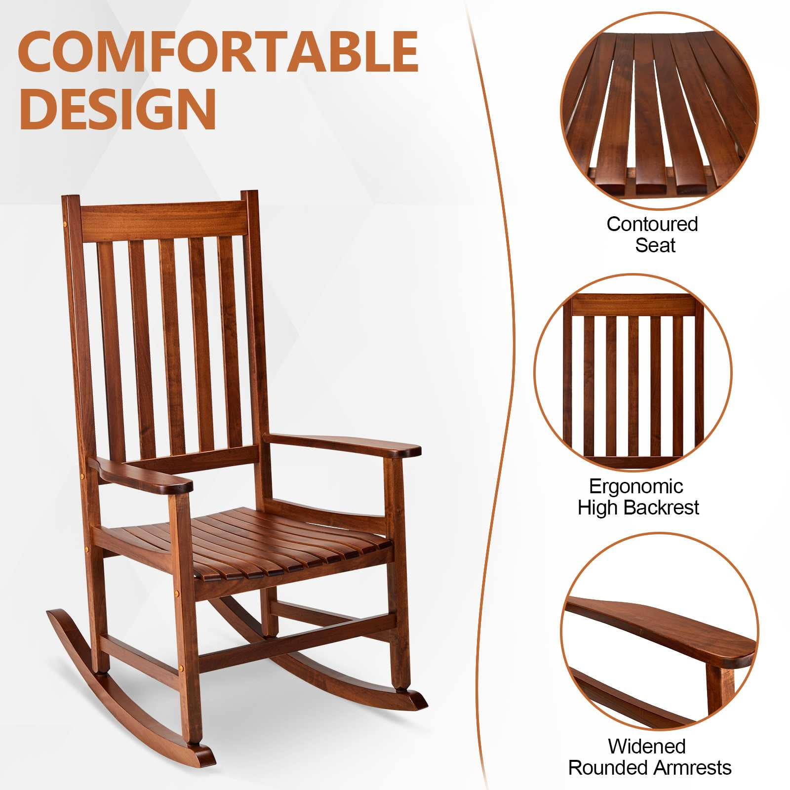 Zimtown Indoor/Outdoor Wooden Rocking Chair, Oversized Patio