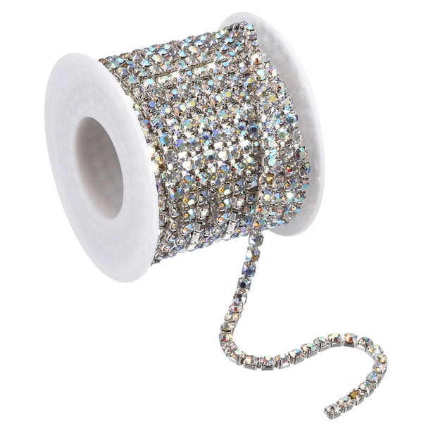 11 Yardas Cristal Imitación Diamante Cadena 4mm Cosido Cerrar Garra Cadena Adorno para Bricolaje Joyería Ropa Bolsos Zapatos Decoración Plata Inferior Parte AB Color
