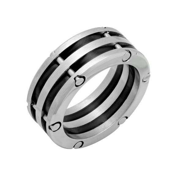 Men’s Stainless Steel Two-Tone Black IP Layered Band – Mens Ring