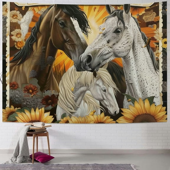 Orinice Horses Sunflower Tapestry Wall Hanging Unique Style Graphic Tapestries Home Wall Decor Art for Living Room Bedroom Apartment Farmhouse Dorm 40x30inch