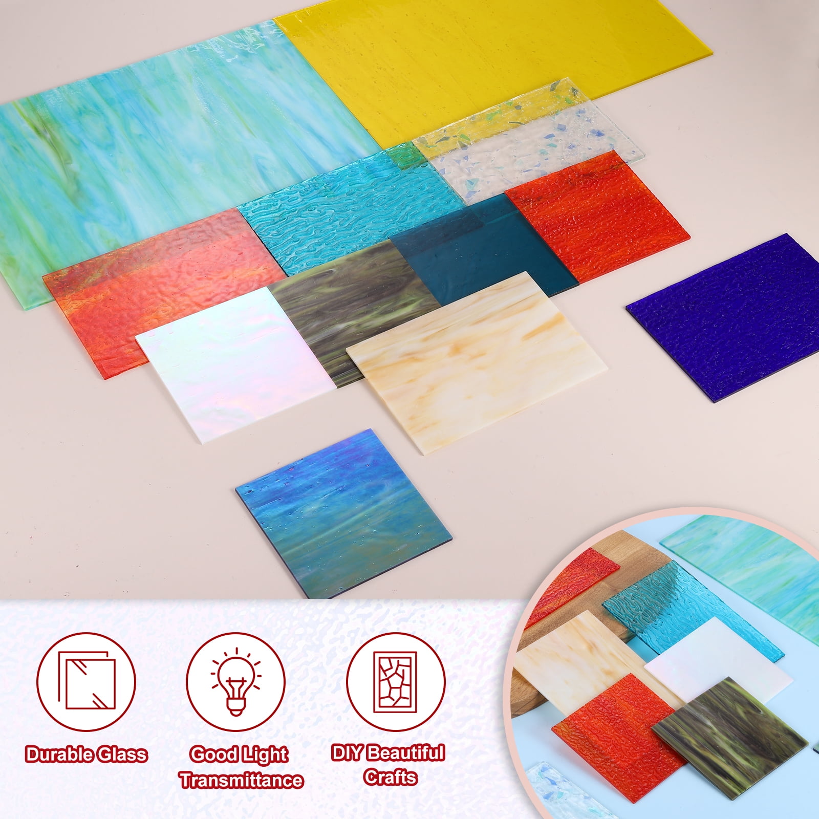 4 x 6 Inch Transparent Stained Glass Sheets, 2 Sheets Mosaic Glass Variety Pack Tiles for Art Supplies Crafts Projects, Pale Pink Waves