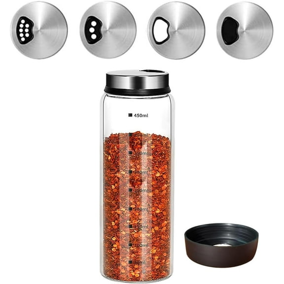 15 oz Large Salt Pepper Shakers with Adjustable Outlet Holes Clear Glass Shaker Bottles Spice Seasoning Cans for Kitchen Decor and Home Restaurant BBQ Camping Farmhouse Kitchen Accessories (450 ml)