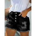thumbnail image 4 of ONLYSHE Women's High Waist Ripped Denim Shorts Frayed Raw Hem Distressed Stretch Jeans with Pocket, 4 of 7