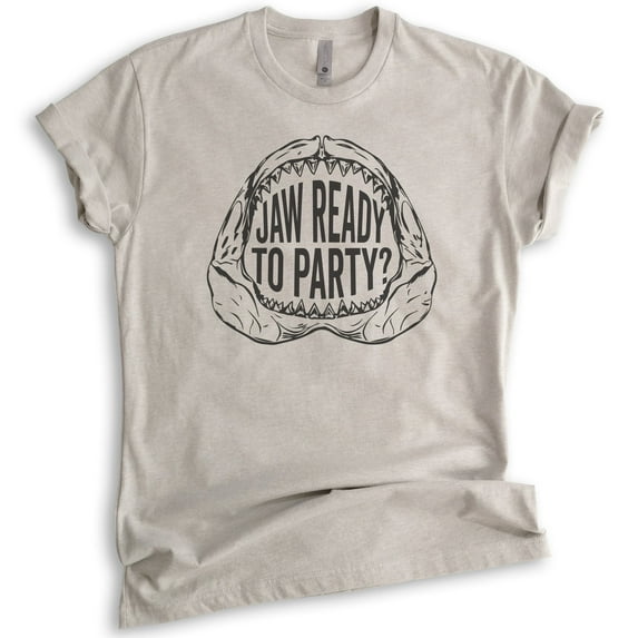 Jaw Ready To Party Shirt, Unisex Women's Men's Shirt, Shark Shirt, Pun Shirt, Party Shirt, Shark Jaw Shirt, Light Silk Gray, XX-Large