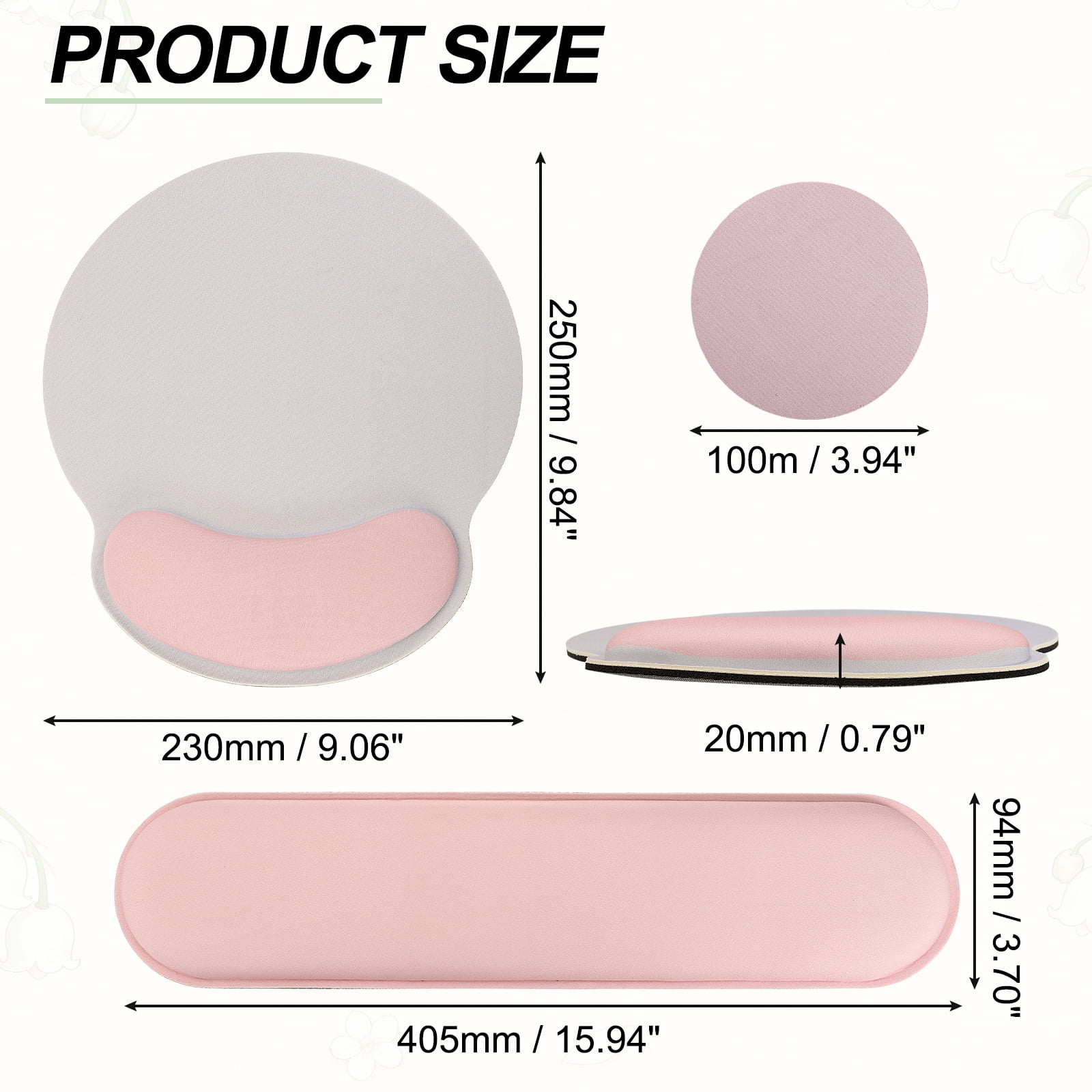 Ergonomic Wrist Rest Set, Memory Foam Mouse Pad and Keyboard Wrist Rest Support Hand Waterproof Cup Pad Non-slip for Office Computer Gaming Home Desk Accessory, Pink/Light Gray