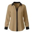 thumbnail image 4 of Perfectbot Women's Collared Button Down Shirt, Contrast Trim Long Sleeve Blouse Curved Hem Casual Office Work Top, 4 of 4