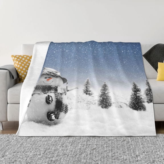 Rozeui Snowman And Christmas Tree for Flannel Blanket, Soft Fuzzy Plush King Blanket for Winter, Thick and Warm All-Season Bed Throw-40"x30"