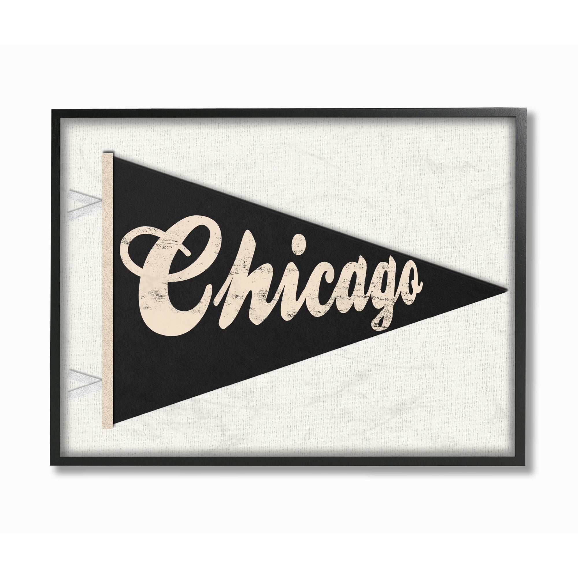 The Stupell Home Decor Collection Chicago Pennant Black Oversized Framed Giclee Texturized Art, 16 x 1.5 x 20