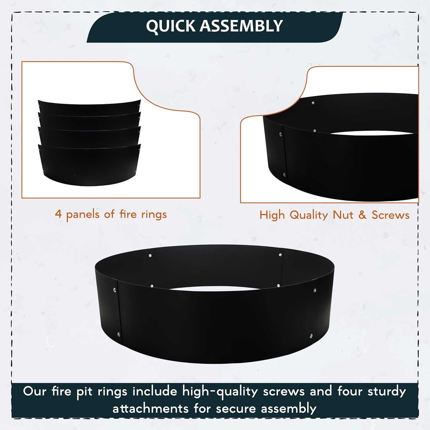 FEBTECH - 48" Portable Firepit Ring Liner - 2MM Carbon Steel DIY Fire Ring for Outdoor Fire Pits - Above-Ground or In-Ground Fire Ring Insert for Backyard Bonfires, Camping