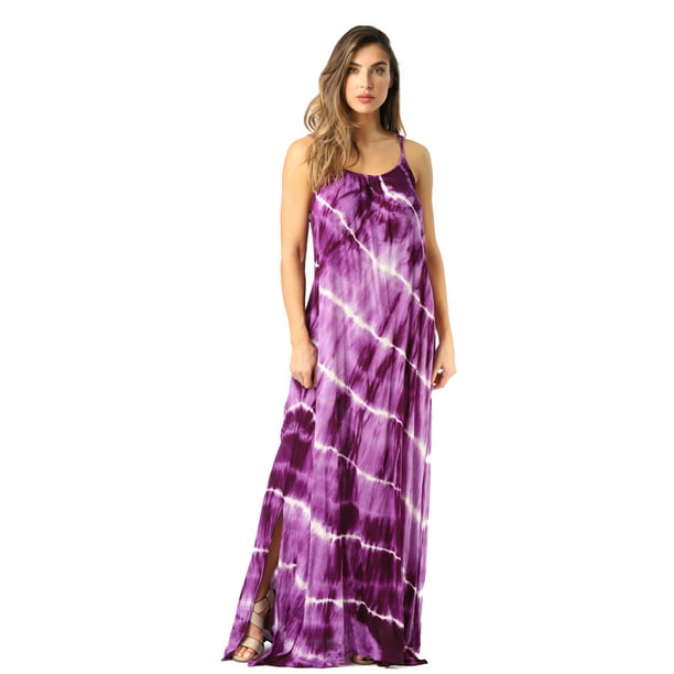 Riviera Sun Tie Dye Spaghetti Strap Maxi Dress (Purple, Small) - Walmart.com