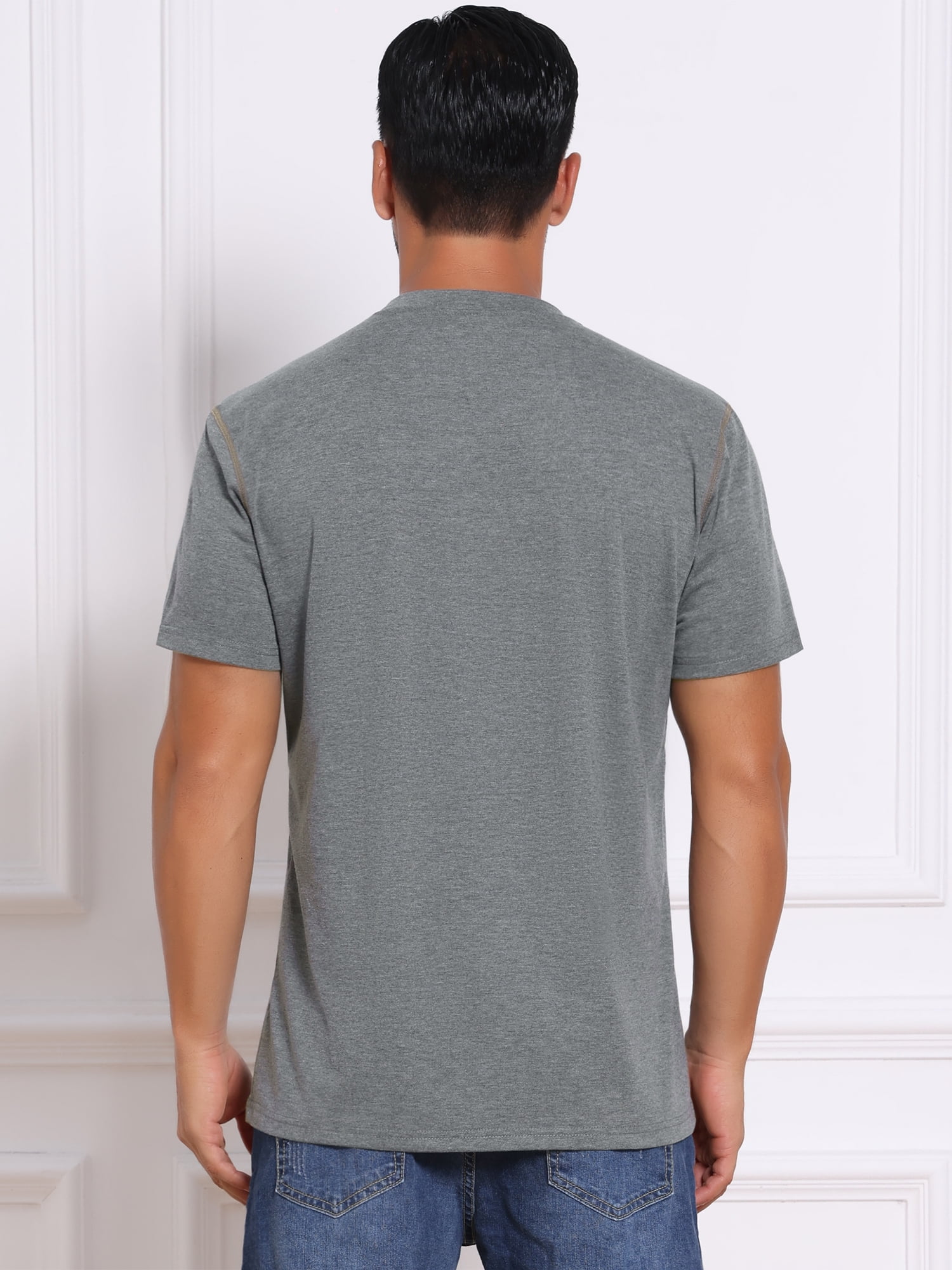 DARING DIVA Men's Henley Crew Neck Short Sleeve Button Down T-Shirt 2XL Gray