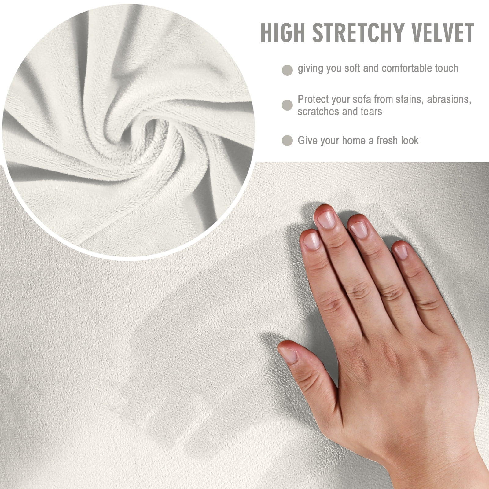 CJC Velvet Plush Sofa Covers Stretch Couch Covers with Separate Cushion Cover (White, Armchair)