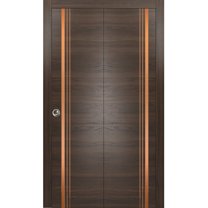 Sliding Closet Bi-fold Doors 60 x 80 inches | Planum 1010 Chocolate Ash with Frosted Glass | Sturdy Tracks Moldings Trims Hardware Set | Wood Solid Bedroom Wardrobe Doors