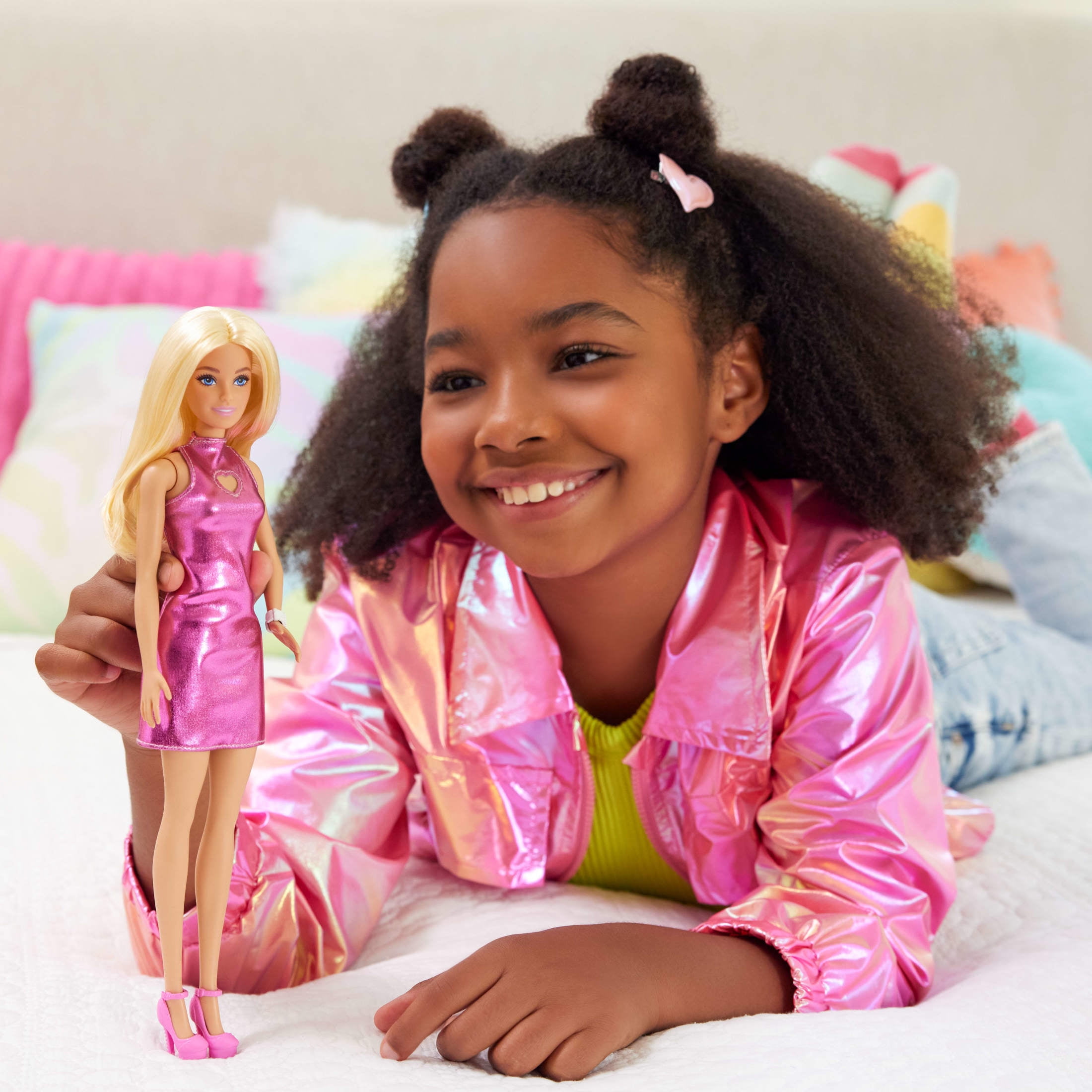 Barbie Fashionistas Doll #230 in Metallic Pink Minidress with Heart Cut-Out, Blond Hair