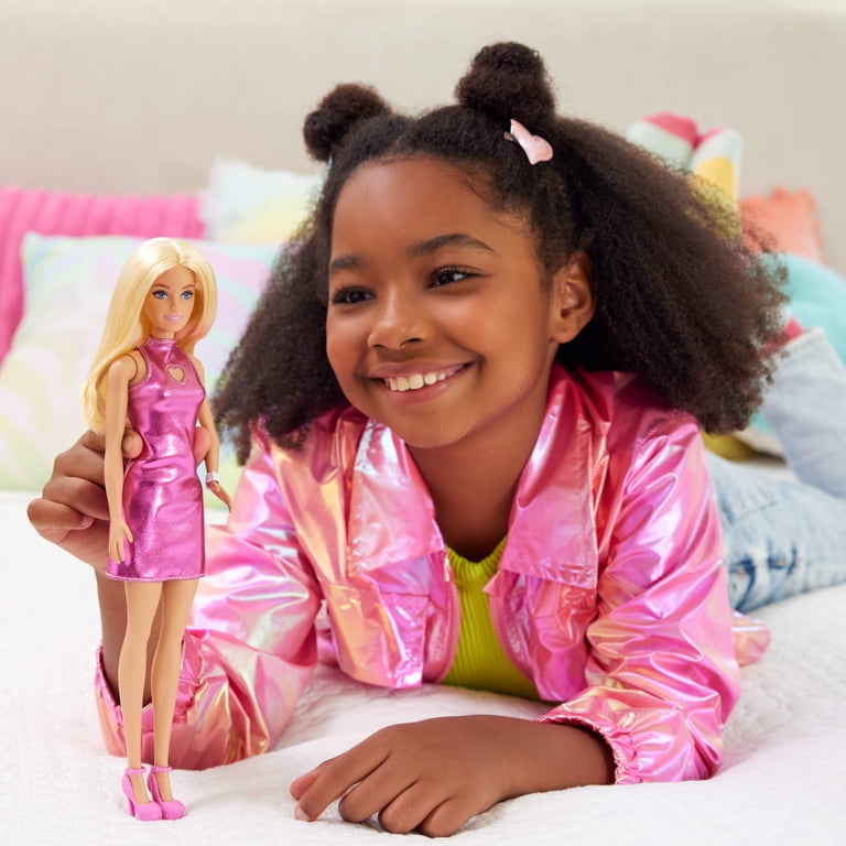 Barbie Metallic Pink Minidress Doll with Heart Cut-Out Blond Hair Fashion -  Walmart.com