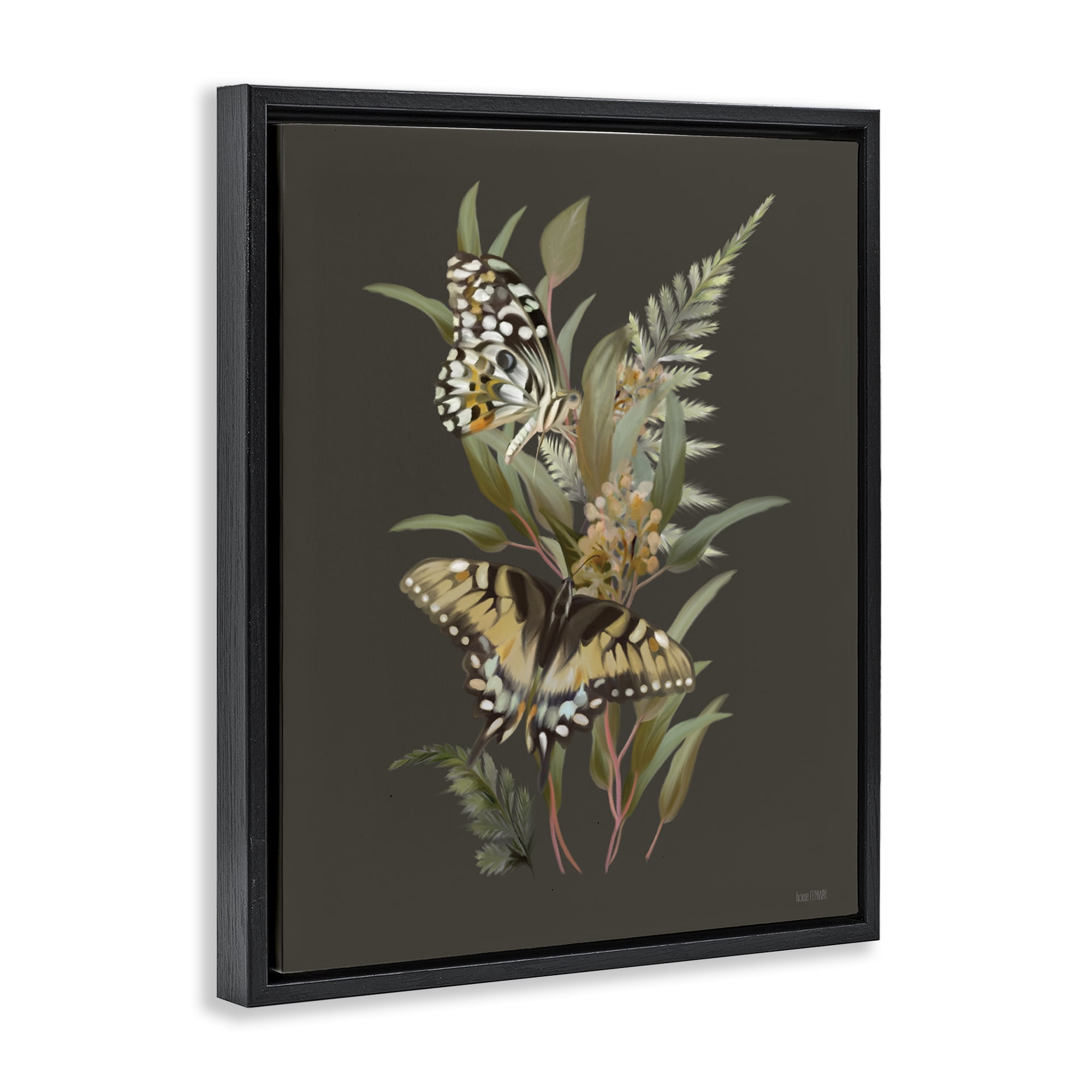 Stupell Industries Twin Swallowtails & Greenery Black Framed Floater Canvas Wall Art, design by House Fenway