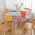 thumbnail image 3 of Pioneer Flower Floral Print Pattern Round Fitted Tablecloth with Elastic Edge,Dining Table Cover Waterproof,Outdoor Round Tablecloth for Camping,Dining,Indoor and Outdoor, 3 of 7