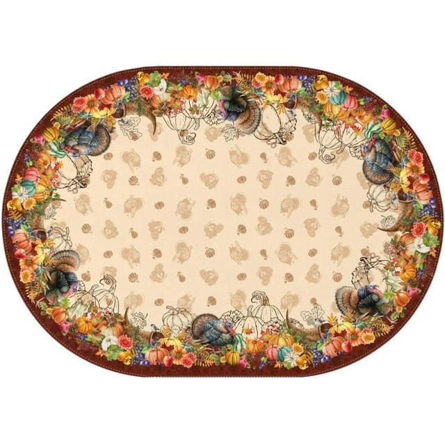 Oval Thanksgiving Tablecloth 60 x 84 Inch, Thanksgiving Turkey Harvest Tablecloth Oval, Thanksgiving Table Cloths Oval, Thanksgiving Oval Table Cloth Decor