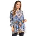thumbnail image 1 of Sakkas Elvira Women's Loose Long Sleeve Swing Top Tunic Blouse Floral Scoop Neck - 596-Blue - S/M, 1 of 5