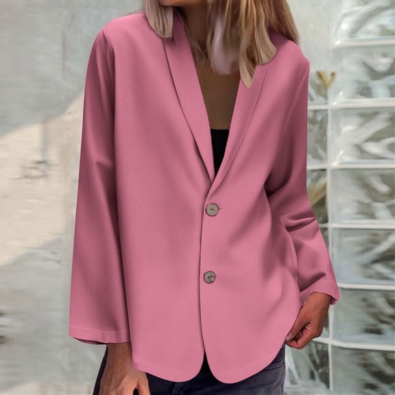 Homenesgenics Blazers for Women Plus Size Business Casual Solid-Color Long-Sleeve Blazer Pink XL