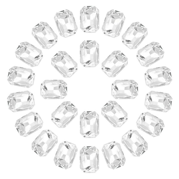 Uxcell Octagon Rectangle Rhinestones Crystal Faceted Rhinestones with Silver Plated Glass Gems for Crafts 50pcs 10x14MM White