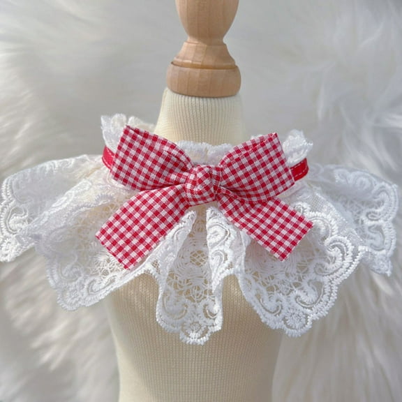 Zhuge L Size Chic Lace Pet Collar with Absorbent Saliva Towel, Adorable Round Neck Scarf for Dogs (1-Pack),Red