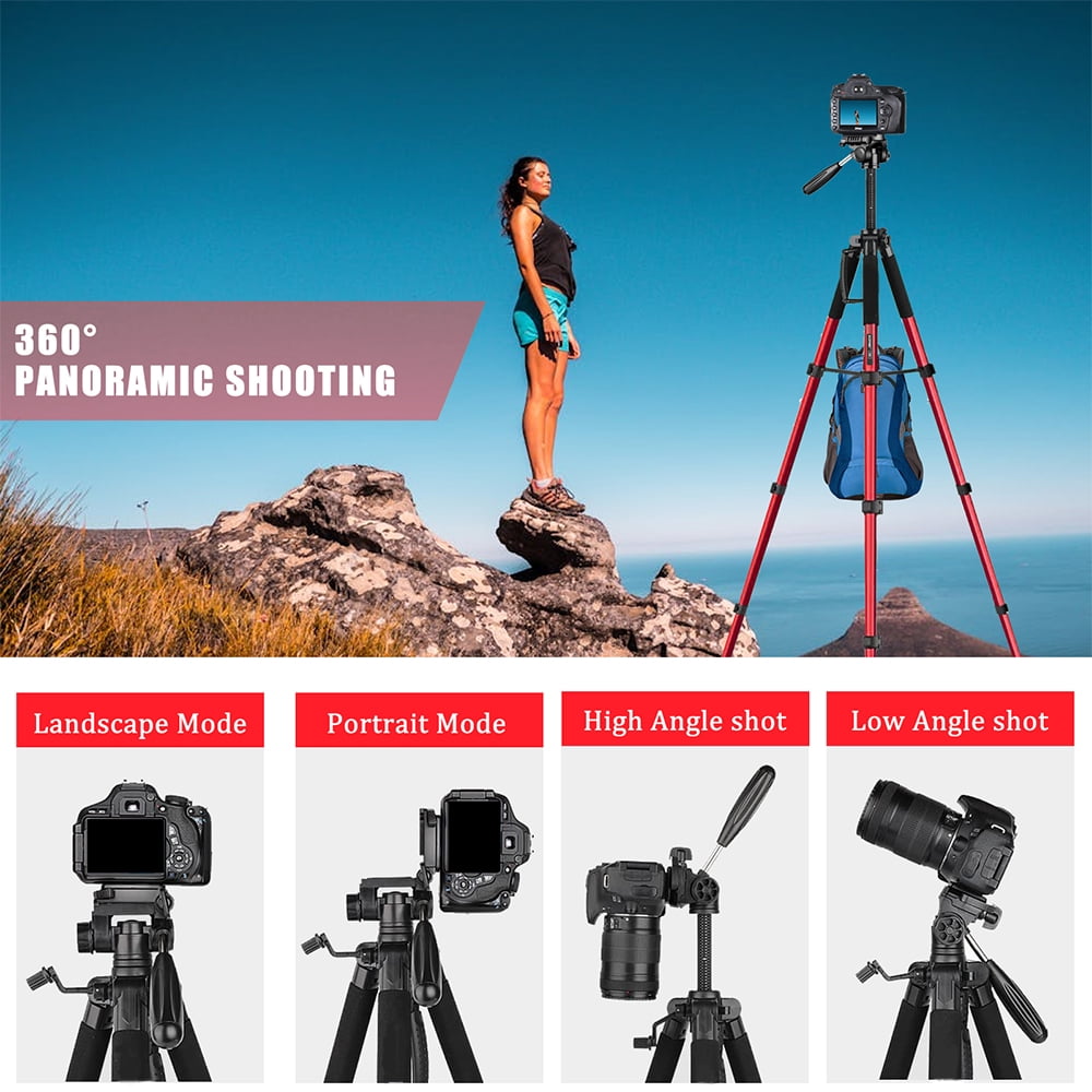ZOMEI 55 Inch Tripod with Carry Bag with Phone Holder, Aluminum for Mirrorless Camera/DSLR/Phone/Camcorder, Red