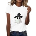 thumbnail image 5 of Uootdi Halloween Womens Shirts Crew Neck Short Sleeve Cartoon Ghost Print Pullover Tee Loose Fit Cute Holiday Womens Tops, 5 of 8