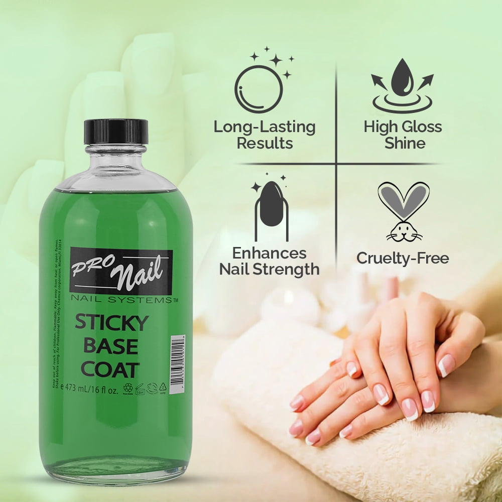 Pro Nail Sticky Base Coat - Long-Lasting Adhesion, Secure Nail Polish - 16 Oz