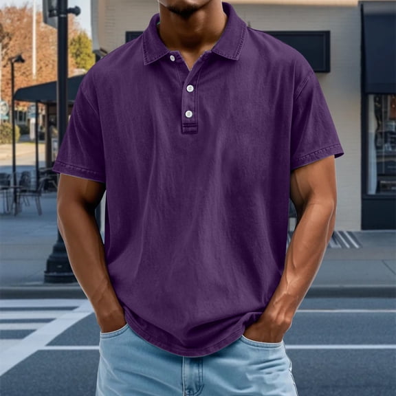 Goodtrade8 Mens Short Sleeve T-Shirts Summer Polo Pullover Collared Plain Work Outdoor Shirts for Men Casual