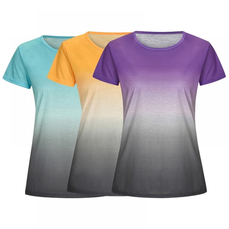 Women's Summer Tie Dye Short Sleeve T Shirts Ombre V Neck Tops