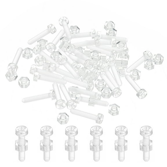 Uxcell M3x15mm Clear Acrylic Screws and Hex Nuts Kit, PC Plastic Phillips Round Head Bolts, Transparent 50 Set