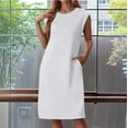 thumbnail image 2 of Youmylove Robe de Plage de Vacances pour Femmes Mode Sans Manches Col Rond avec Poches et Fentes Latérales Collection Printemps Été Robe Longue Fluide, 2 of 5